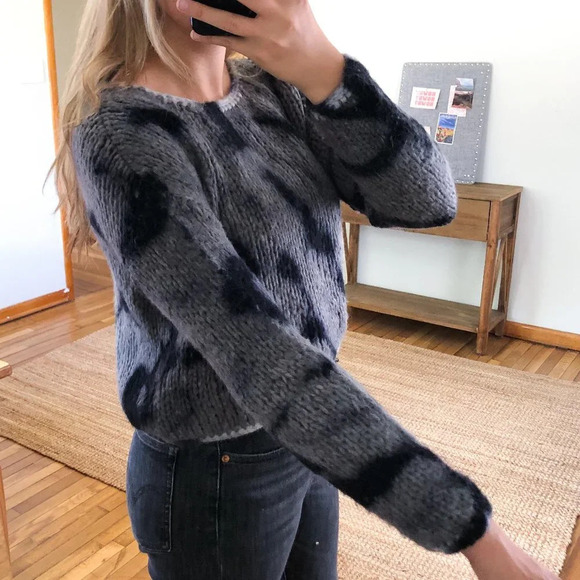 Line the Label Wool Alpaca Blend Gray Knit Crochet Tie Dye Scoop Neck Sweater S - Picture 2 of 11